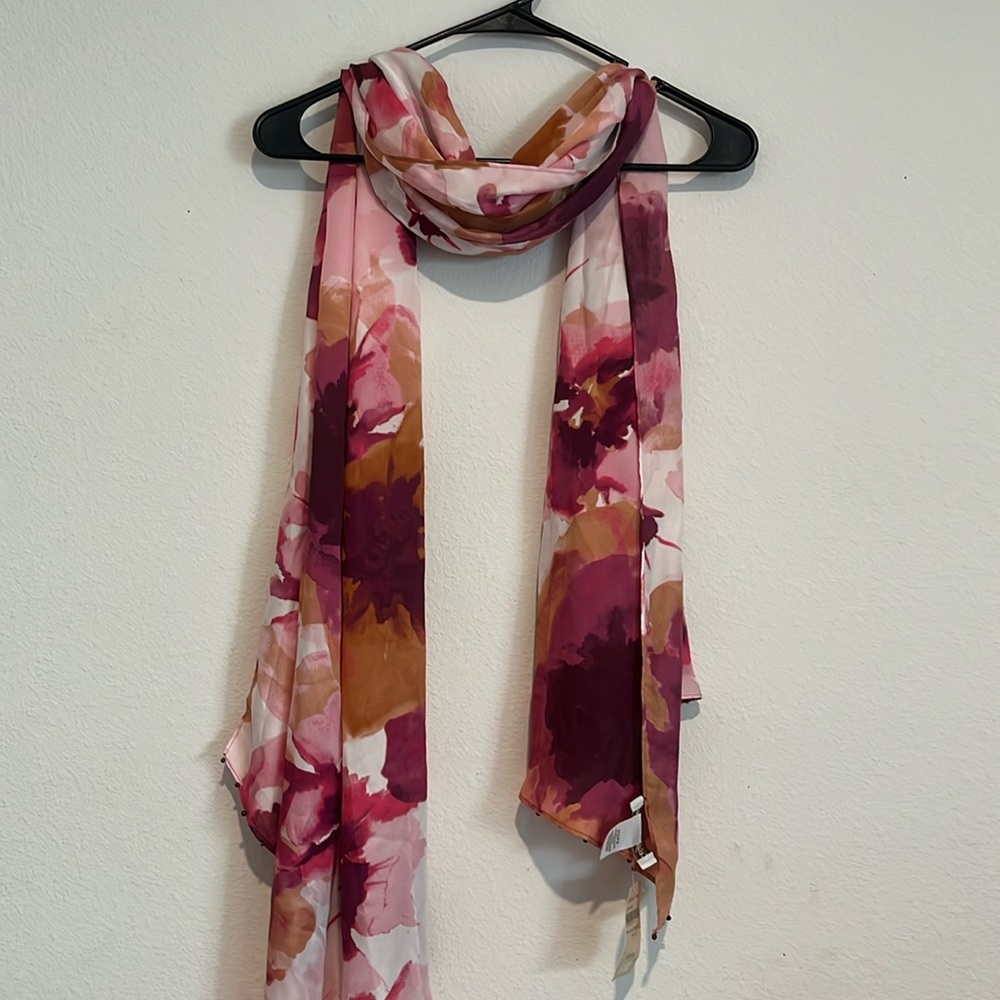 Coldwater Creek Watercolor Blossoms Scarf with beaded accents
